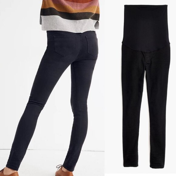 Madewell Black Maternity Skinny Jeans Over The Belly Lunar Wash Size 25 Denim - Picture 2 of 16